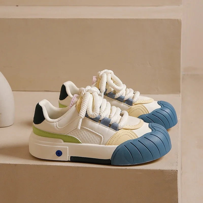 Colorblock Round Toe Platform Walking Sneakers 2025