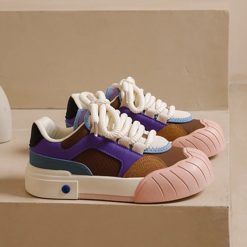 Colorblock Round Toe Platform Walking Sneakers 2025