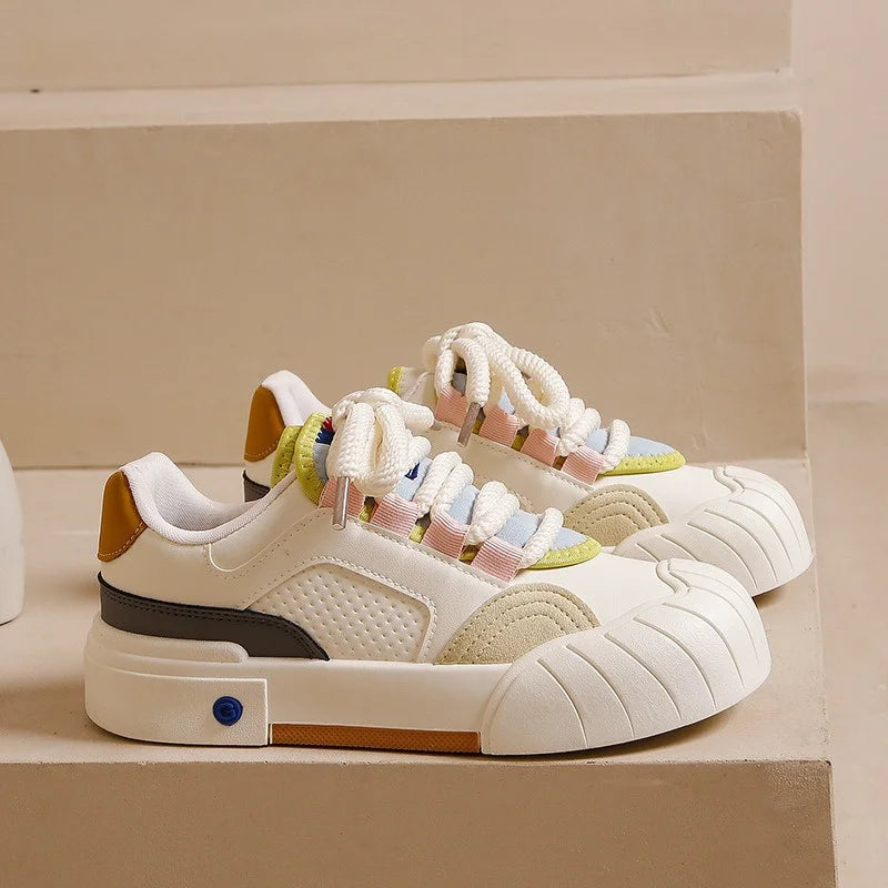 Colorblock Round Toe Platform Walking Sneakers 2025